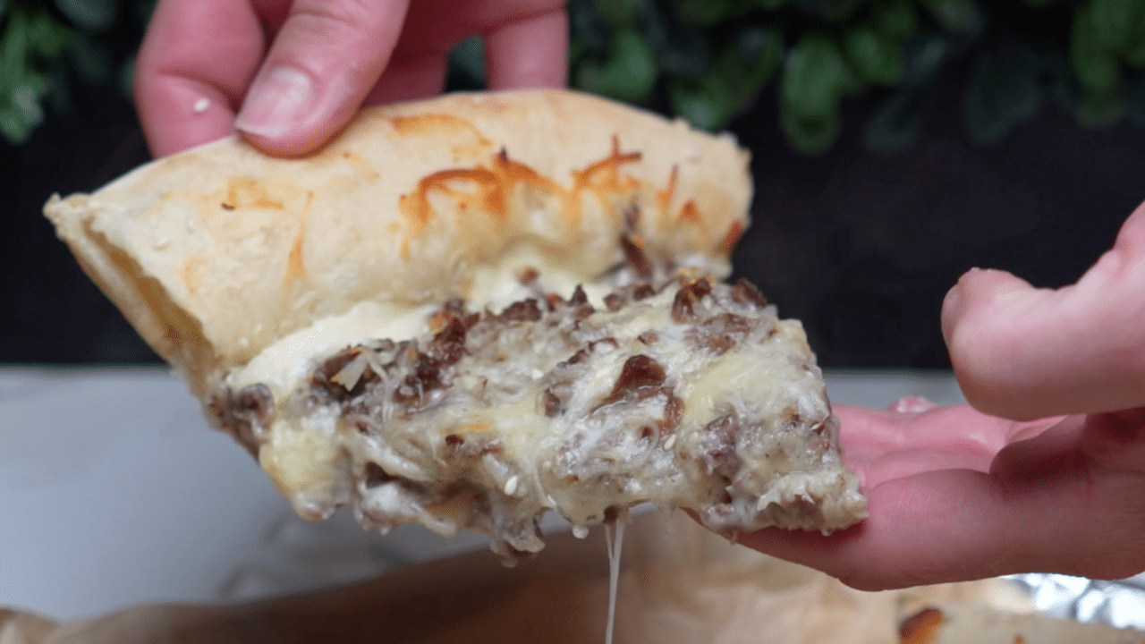 High Protein Stuffed Crust Cheesesteak Pizza